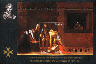 2010 MALTA - BF CARAVAGGIO SOPRASTAMPATO