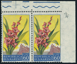 SAN MARINO 1957 - VARIETA' FIORI NON DENTELLATO A DESTRA