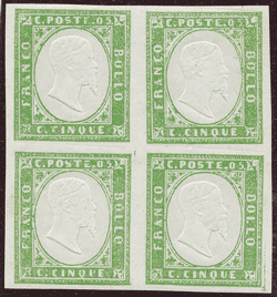 1861-1863 (003) REGNO n. 13 QUARTINA INTEGRA