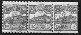 SAN MARINO 1903 - TRITTICO VEDUTA 5 LIRE ARDESIA USATO