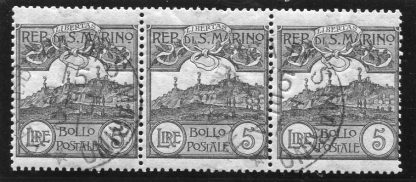 SAN MARINO 1903 - TRITTICO VEDUTA 5 LIRE ARDESIA USATO