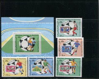 MAURITANIA 1986 CALCIO, CAMPIONATI MONDIALI E FRANCOBOLLO SU FRANCOBOLLO YVA238+BF47