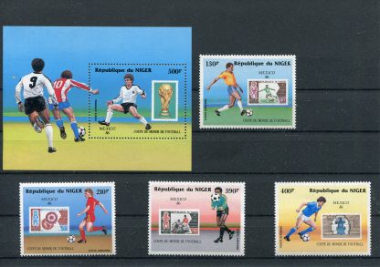 NIGER 1986 CALCIO, CAMPIONATI MONDIALI E FRANCOBOLLO SU FRANCOBOLLO YV349/52+BF50