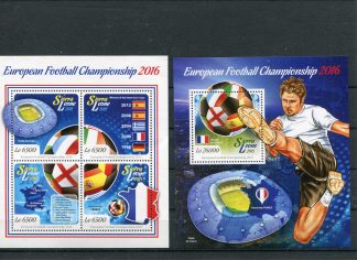 SIERRA LEONE 2015 CALCIO, CAMPIONATI EUROPEI E BANDIERE  YV.5137/40+BF746