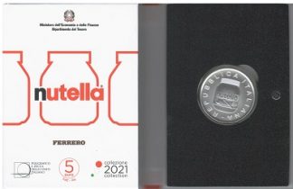 Moneta 5 € Ag. Italia 2021   La Nutella - colore bianca in cofanetto ufficiale numerato