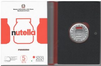 Moneta 5 € Ag. Italia 2021-  La Nutella - colore rossa in cofanetto ufficiale numerato