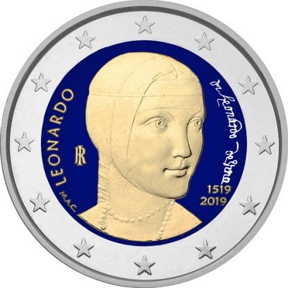2019 Italia  2 euro colorato Leonardo Da Vinci