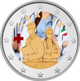 2021 Italia  2 euro colorato Professioni sanitarie - prima versione