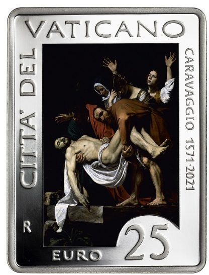 2021- Vaticano Moneta in argento colorata 25 euro Caravaggio