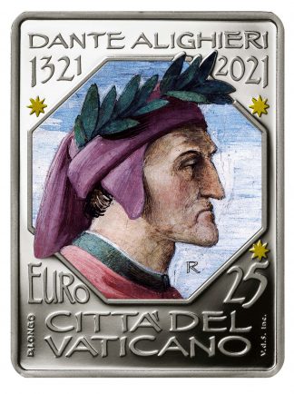 2021 - Vaticano MONETA IN ARGENTO COLORATA  VII CENTENARIO DELLA MORTE DI DANTE