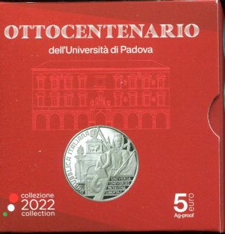 2022 - 5 € Ag Proof Italia 2022 -   Ottocentenario dell’Università di Padova