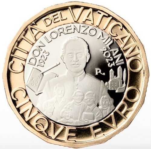2023 Moneta 5€  Vaticano Bimetallico 100° nascita Don Milani