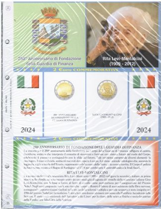 Foglio per 2 euro Italia 2024- Guardia di Finanza e Rita Levi Montalcini -Abafil