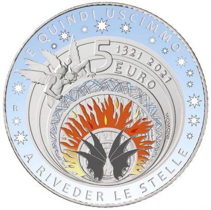 Offertissima-2021 Italia - 700° Ann. scomparsa Dante Alighieri 5 euro Argento -INFERNO - immagine 2