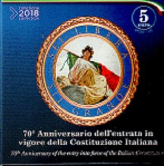 Offerta-2018 - 5 € Ag Proof Italia  - 70° Ann. dell'entrata in vigore della Costituzione Italiana