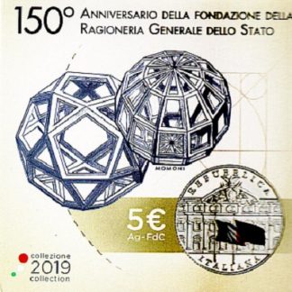 Offerta speciale-2019 - 5 € Ag proof  Italia  - 150° Ann.Fond.Ragioneria Gen.dello Stato