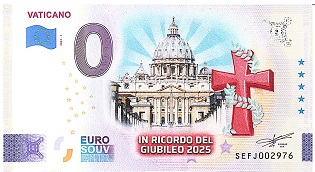Novità-Banconota 0 euro souvenir-In ricordo del Giubileo 2025 colorata