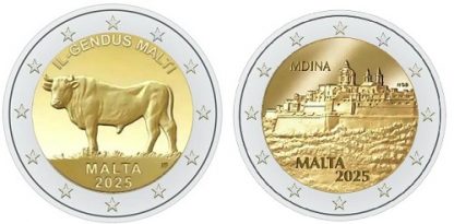 Novità 2025 Malta coppia 2 euro fior di conio - Bue e Città di Mdina
