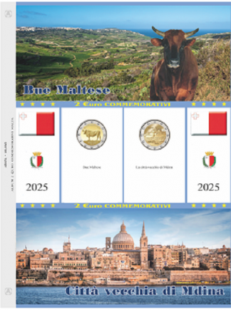 Novità-Foglio per 2 euro Malta 2025-Bue e Città di Mdina-Abafil