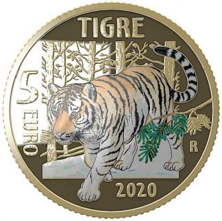 Top rarità!!! Italia 2020 5 euro proof - Animali in via di estinzione - Tigre in cofanetto
