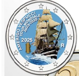 2025 Italia  2 euro colorato Tour mondiale Amerigo Vespucci