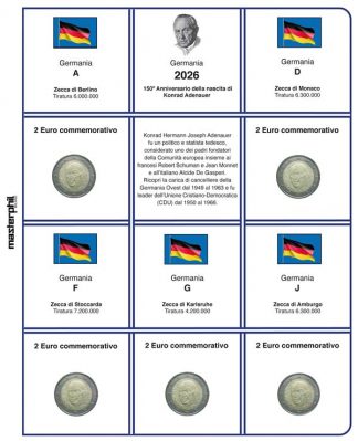 FOGLI PER 2 EURO COMMEMORATIVI DELLE 5 ZECCHE DELLA GERMANIA  - MASTERPHIL