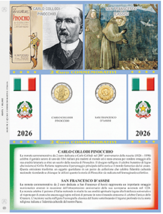Top Novità Foglio per 2 euro Italia 2026-Pinocchio e San Francesco