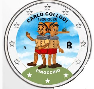 Top novità 2026 Italia  2 euro colorato Carlo Collodi- Pinocchio-