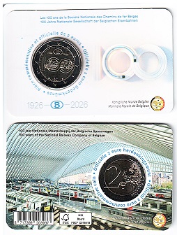 Ultimo arrivo!!! 2026 Belgio coincard '100 anni SNCB Ferrovie'