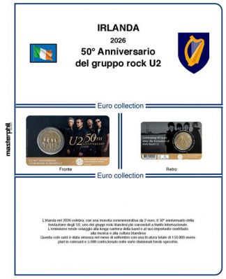 Novità 2026-Foglio per 2 EURO coincard Irlanda 50° Anniversario U2
