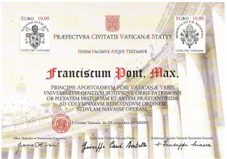 2013 Vaticano FOGLIETTO Certificato filatelico restauro del Colonnato Papa Francesco